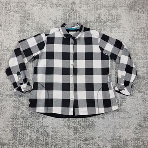 Orvis Shirt Womens  XL Black White Plaid Flannel Jacket Fleece Lined Shacket